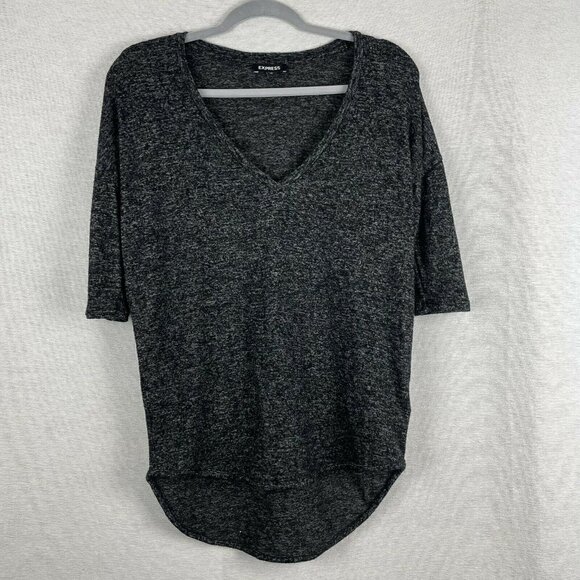 Express Heather Black Burnout Style Top tshirt v-neck Size Xs - Picture 2 of 5